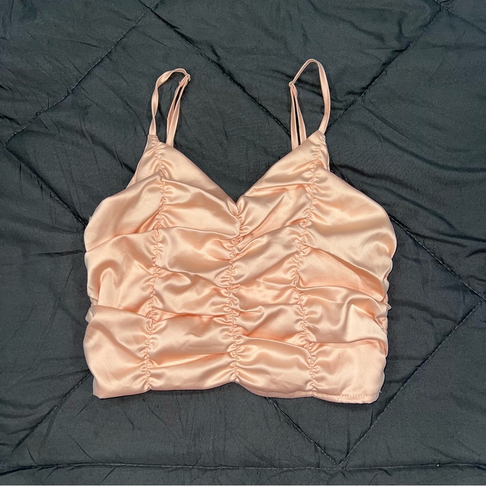 SHEIN Peach Ruched Crop Cami Tank Top
